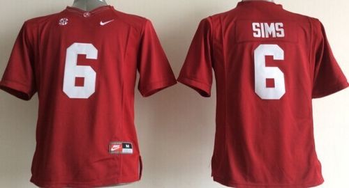 Crimson Tide #6 Blake Sims Red Stitched Youth NCAA Jersey - Click Image to Close